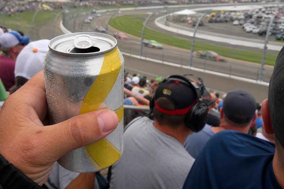 Opened cold hard lemonade can in the grandstands